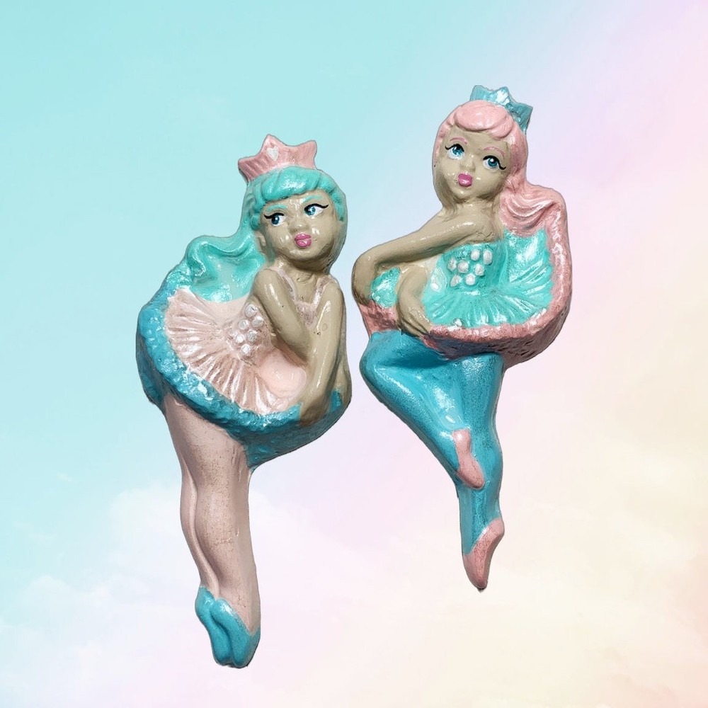 Ballerina PAIR Chalkware Nursery Wall Plaque Art